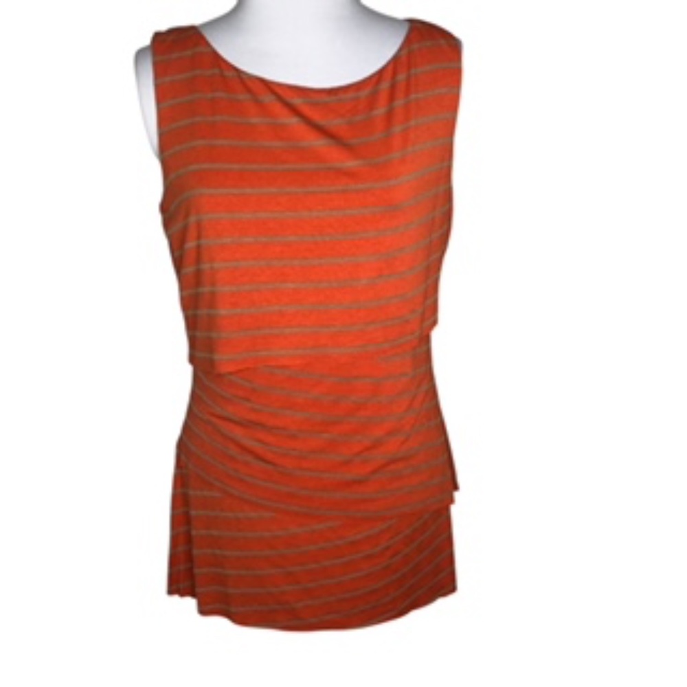 NWT V Cristina Orange/Tan Striped Fabric Layering Sleeveless Tunic Size XL